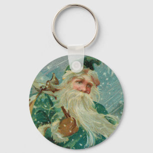 Christmas Greetings-Retro Santa Claus Postcard Key Ring