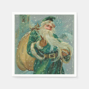 Christmas Greetings-Retro Santa Claus Postcard Napkin