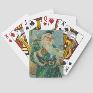 Christmas Greetings-Retro Santa Claus Postcard Playing Cards