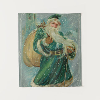 Christmas Greetings-Retro Santa Claus Postcard Tapestry