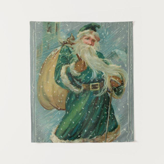 Christmas Greetings-Retro Santa Claus Postcard Tapestry (Front)