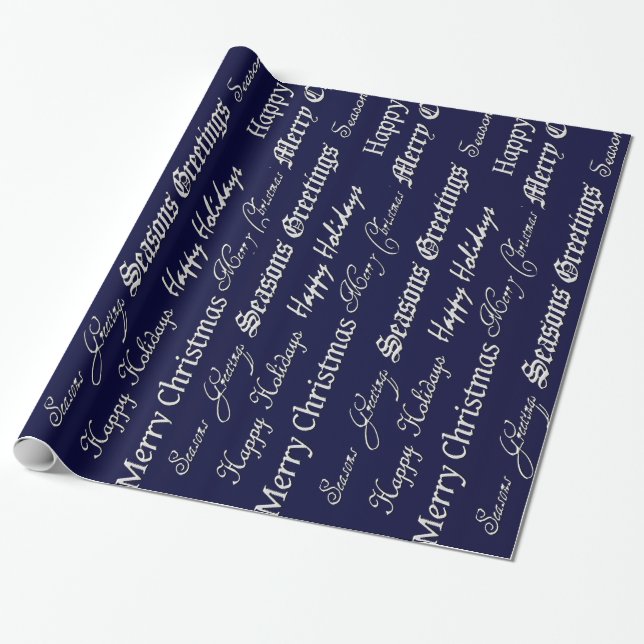 Christmas Greetings (Silver) Wrapping Paper (Unrolled)