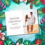 Christmas Greetings Tropical Beach Photo  Holiday Postcard<br><div class="desc">Tropical Beach holiday greetings postcard,  with a coastal theme and a red typography design. With customisable red lettering,  you can add your own text. You also change the photo with your own to make special. Great for sending Christmas wishes from your vacation destination.</div>