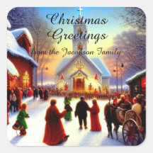 Christmas Greetings Villagers Go To Church Kitsch