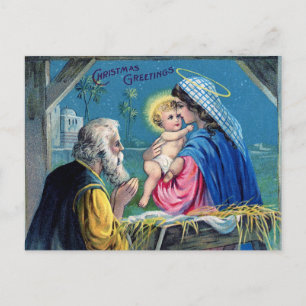 Christmas Greetings Vintage Baby Jesus and Mary  Holiday Postcard