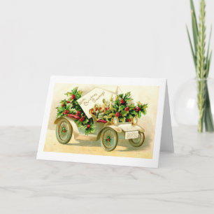 Christmas Greetings vintage car Holiday Card