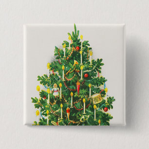 Christmas Greetings, vintage card, Christmas Tree 15 Cm Square Badge