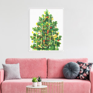 Christmas Greetings, vintage card, Christmas Tree Canvas Print