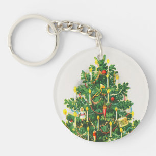 Christmas Greetings, vintage card, Christmas Tree Key Ring