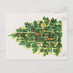 Christmas Greetings, vintage card, Christmas Tree Postcard
