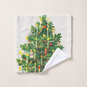 Christmas Greetings, vintage card, Christmas Tree Wash Cloth