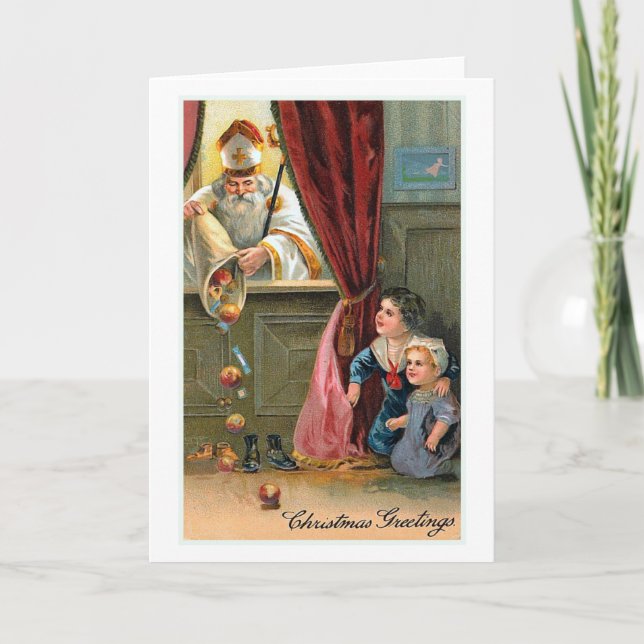 "Christmas Greetings" Vintage Christmas Card (Front)