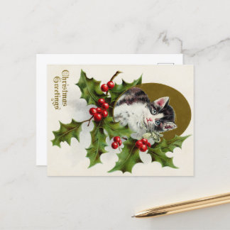 Christmas Greetings Vintage Kitty Card