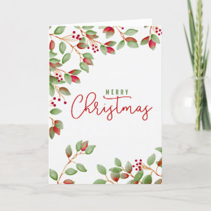 Christmas Greetings with Holly Leaves Holiday Card