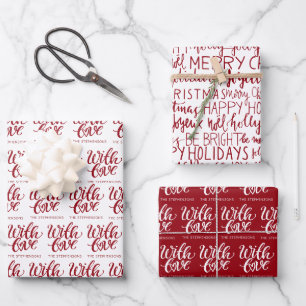 Christmas Greetings With Love Name Red White Wrapping Paper Sheet