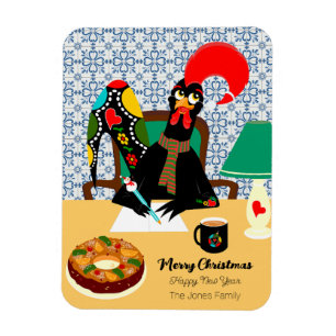 Christmas greetings with Portuguese Rooster card Magnet