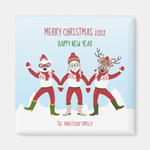 Christmas Greetings with Santa and Friends Magnet