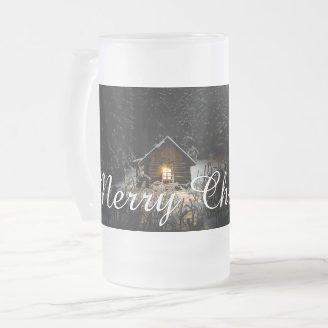 Christmas Greetings with Witch House Frosted Glass Beer Mug (Front Left)