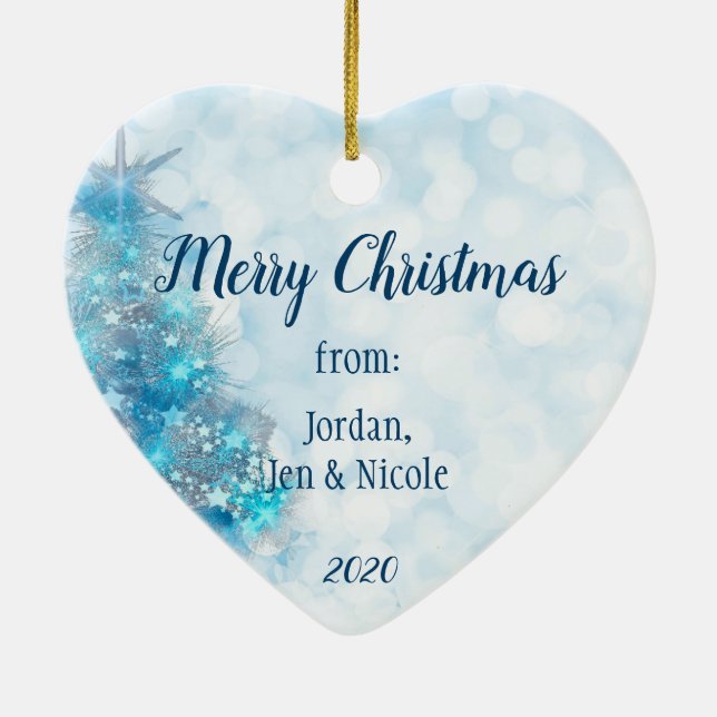 Christmas Greetings with Your Photo Blue Tree Ceramic Tree Decoration (Back)