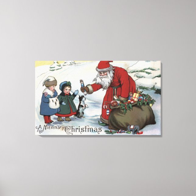 Christmas GreetingSanta and Kids Canvas Print (Front)