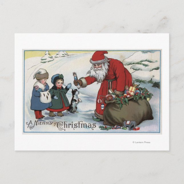 Christmas GreetingSanta and Kids Holiday Postcard (Front)
