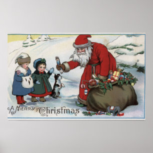 Christmas GreetingSanta and Kids Poster