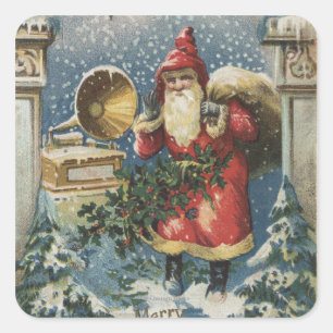 Christmas GreetingSanta and Record Player Square Sticker