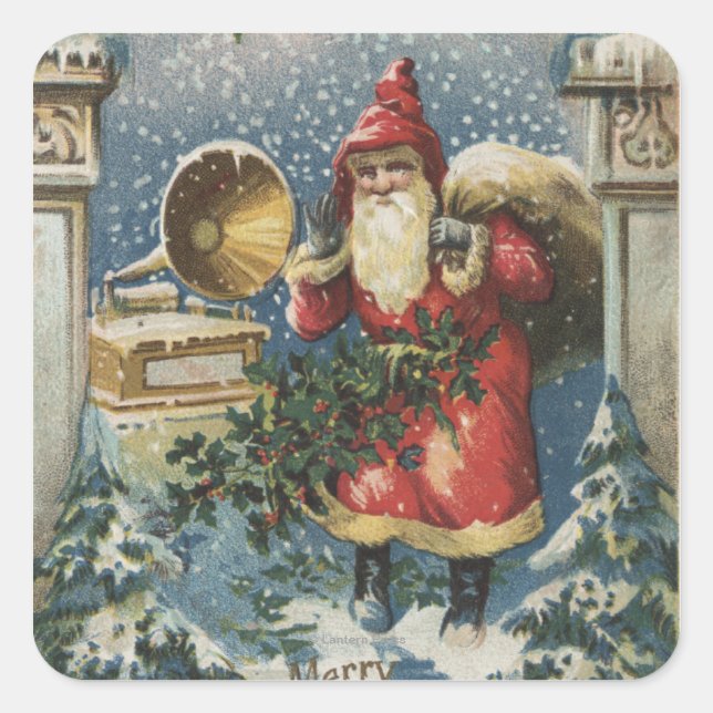 Christmas GreetingSanta and Record Player Square Sticker (Front)