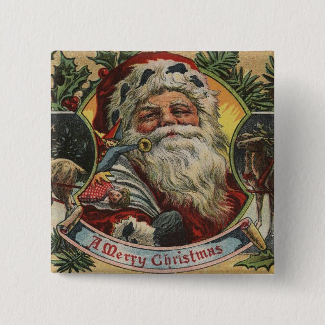 Christmas GreetingSanta and Reindeer 15 Cm Square Badge (Front)