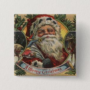 Christmas GreetingSanta and Reindeer 15 Cm Square Badge