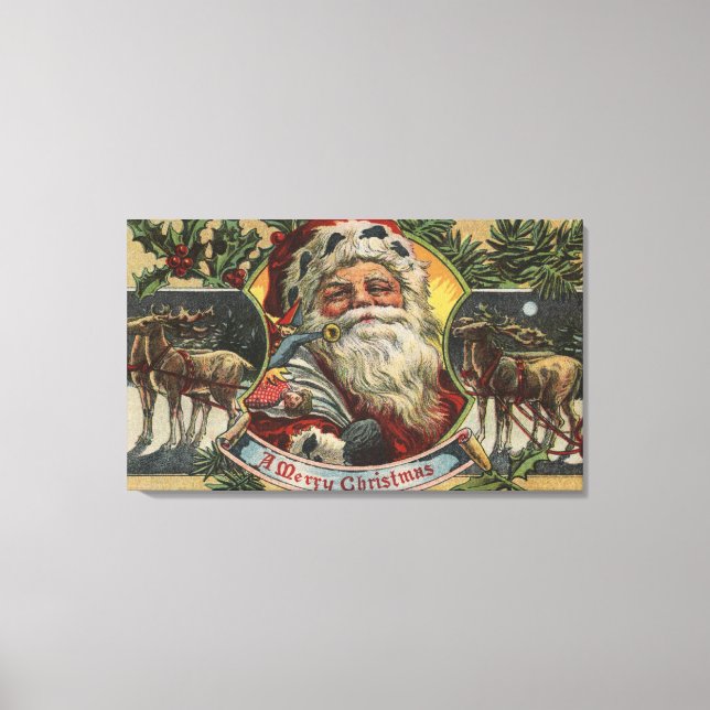Christmas GreetingSanta and Reindeer Canvas Print (Front)