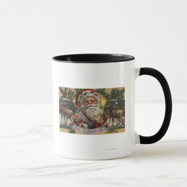 Christmas GreetingSanta and Reindeer Mug (Right)