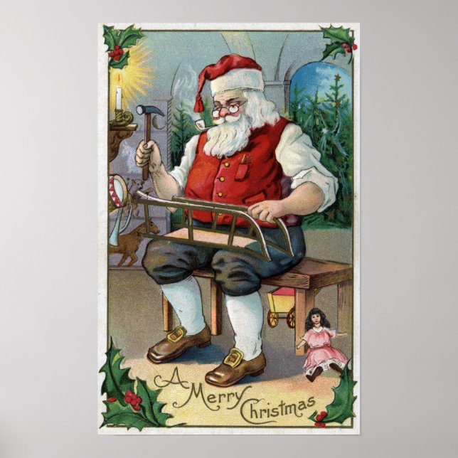 Christmas GreetingSanta Building Sled Poster (Front)
