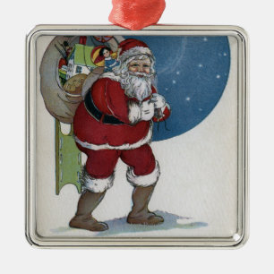 Christmas GreetingSanta Carrying Gifts Metal Tree Decoration