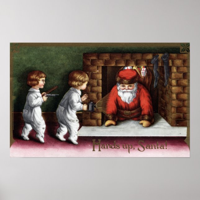 Christmas GreetingSanta Coming Out Chimney Poster (Front)