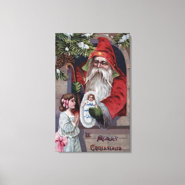Christmas GreetingSanta Giving Doll Canvas Print (Front)