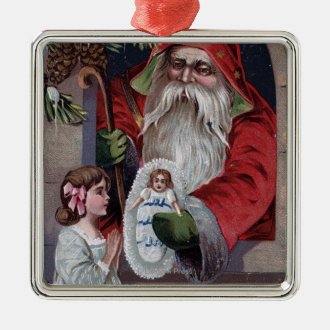 Christmas GreetingSanta Giving Doll Metal Tree Decoration (Front)