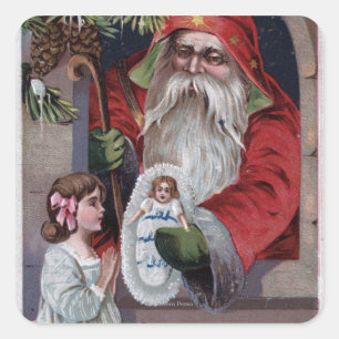 Christmas GreetingSanta Giving Doll Square Sticker