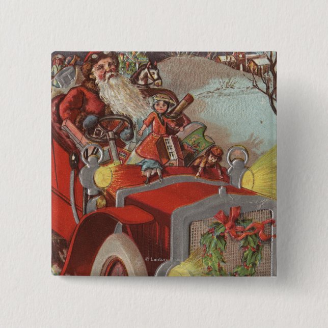 Christmas GreetingSanta in Car 15 Cm Square Badge (Front)