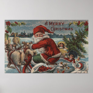 Christmas GreetingSanta on Sleigh Poster