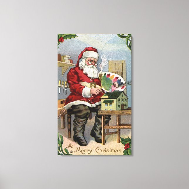 Christmas GreetingSanta Painting Canvas Print (Front)