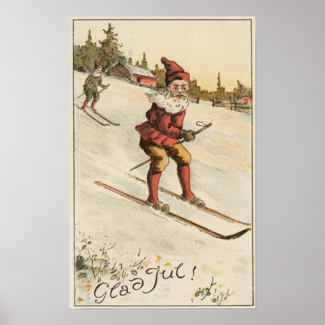 Christmas GreetingSanta Skiing Poster (Front)