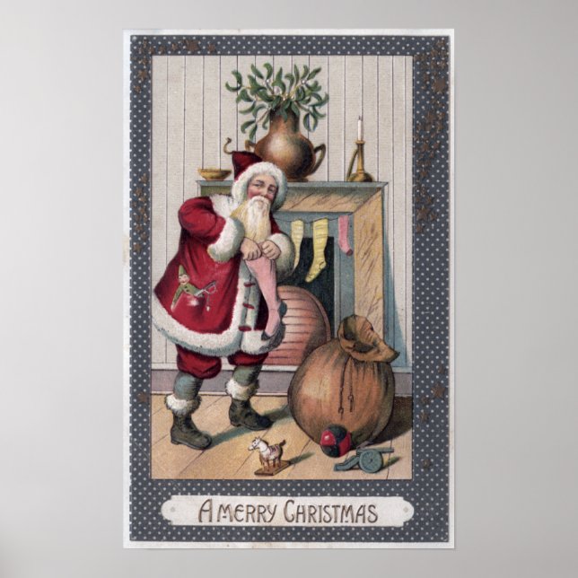 Christmas GreetingSanta Stuffing Stockings Poster (Front)