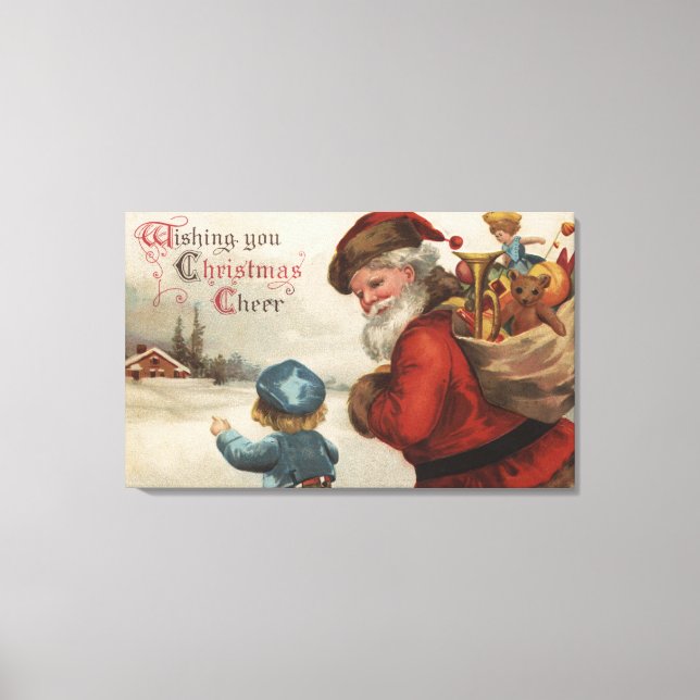 Christmas GreetingSanta Talking with Boy Canvas Print (Front)