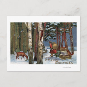 Christmas GreetingSanta Through Forest Holiday Postcard