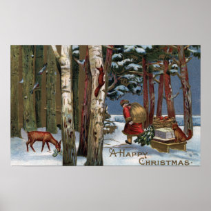 Christmas GreetingSanta Through Forest Poster