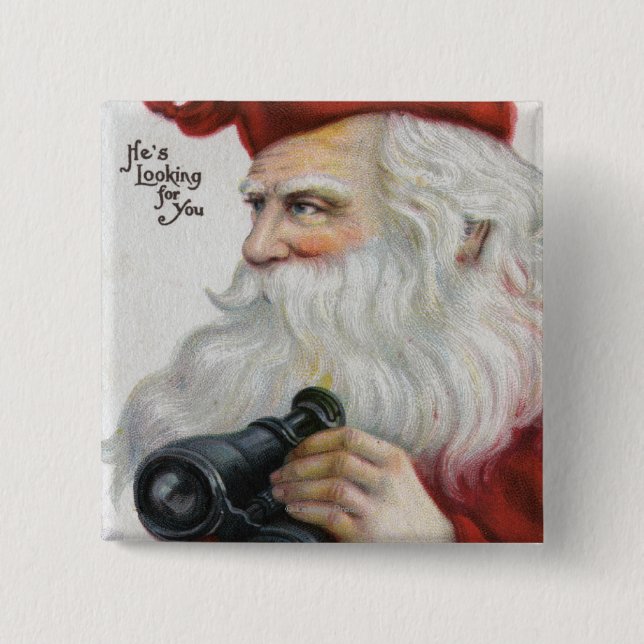 Christmas GreetingSanta with Binoculars 15 Cm Square Badge (Front)