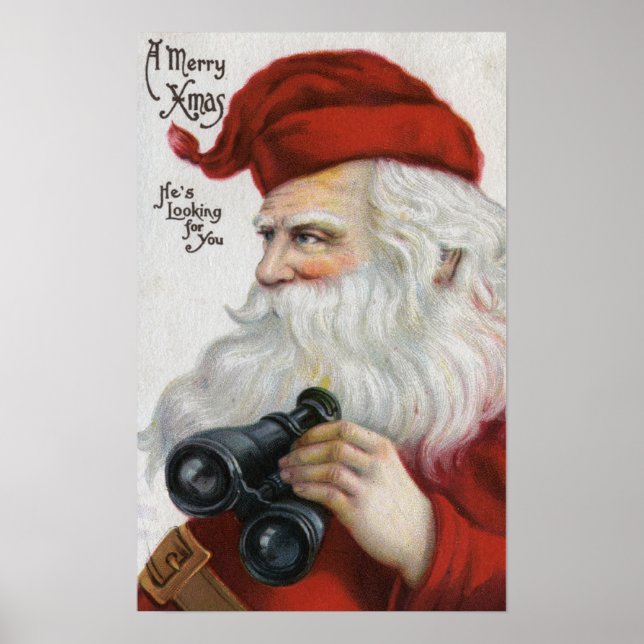 Christmas GreetingSanta with Binoculars Poster (Front)