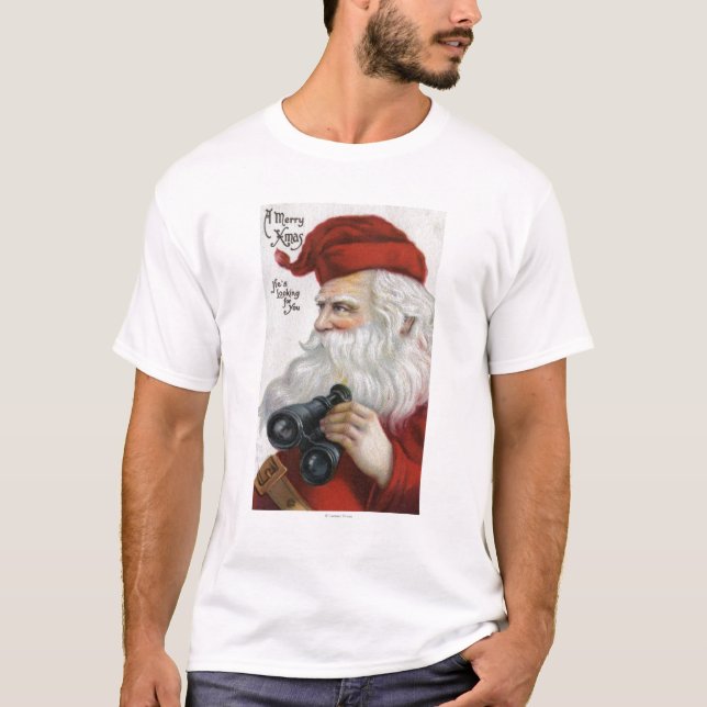 Christmas GreetingSanta with Binoculars T-Shirt (Front)