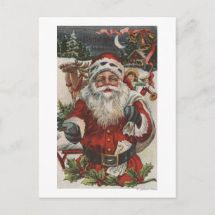 Christmas GreetingSanta with Deer and Kids Holiday Postcard